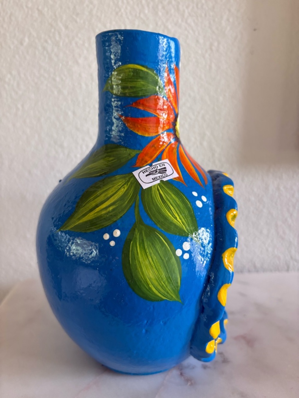 Hand-Painted Blue Floral Terracotta Chiminea - Picture 2 of 6